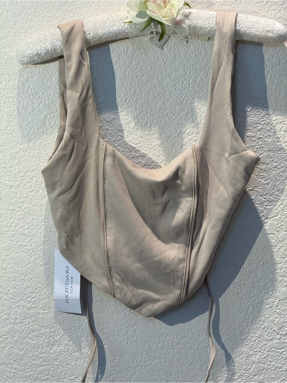 Riot Swim Neutral Ribbed Corset Tank in Beige